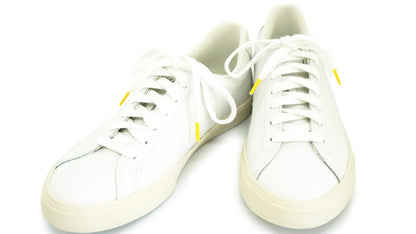 Lacets sneakers coton blanc et jaune - Made in France - Unisexe Paire - Face - Petit-détail.com
