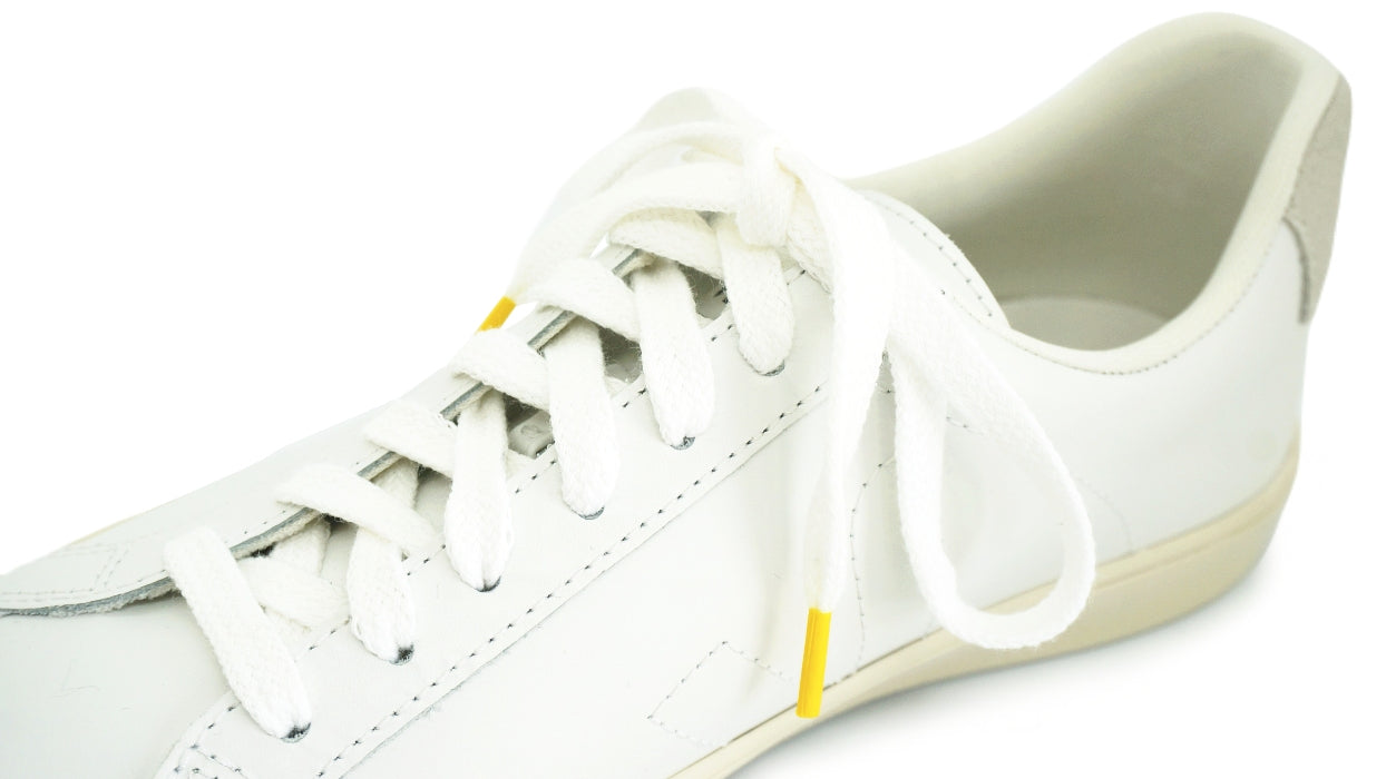 Lacets sneakers coton blanc et jaune - Made in France - Unisexe - Face - Petit-détail.com