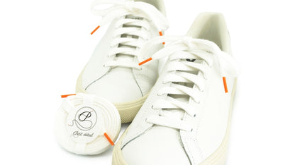 Lacets sneakers coton blanc et orange et blanc et orange - Made in France - Unisexe Paire Pack - Face - Petit-détail.com