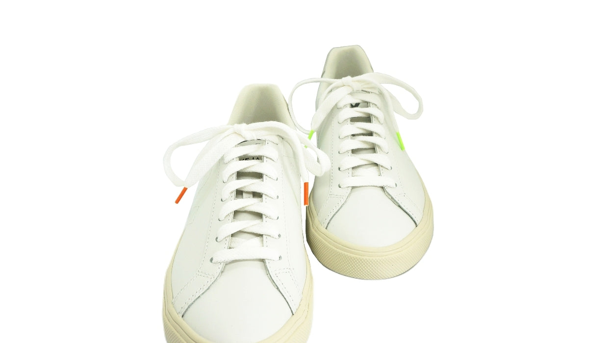Lacets sneakers coton blanc et orange et blanc et vert - Made in France - Unisexe Paire - Face - Petit-détail.com