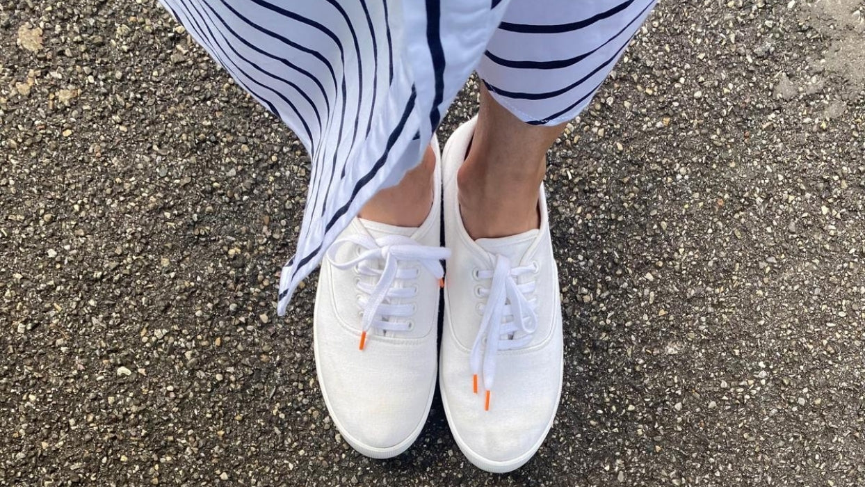 Lacets sneakers coton blanc et orange - Made in France - En Situation - Unisexe Paire - Petit-détail.com