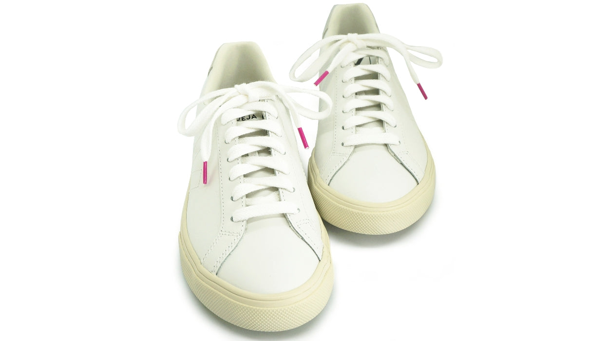 Lacets sneakers coton blanc et rose fuchsia - Made in France - Unisexe Paire - Face - Petit-détail.com